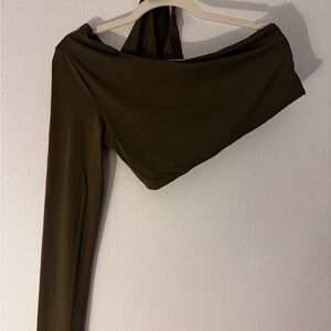 MYRASWIM Asymmetrical Olive Green One-Shoulder Top swim set